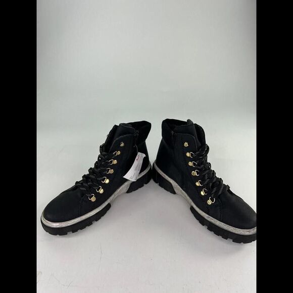 Rieker Women's Black Lace-Up Ankle Boots US 9-9.5 Warm Lining Combat Boot Eur 40 - Picture 8 of 10